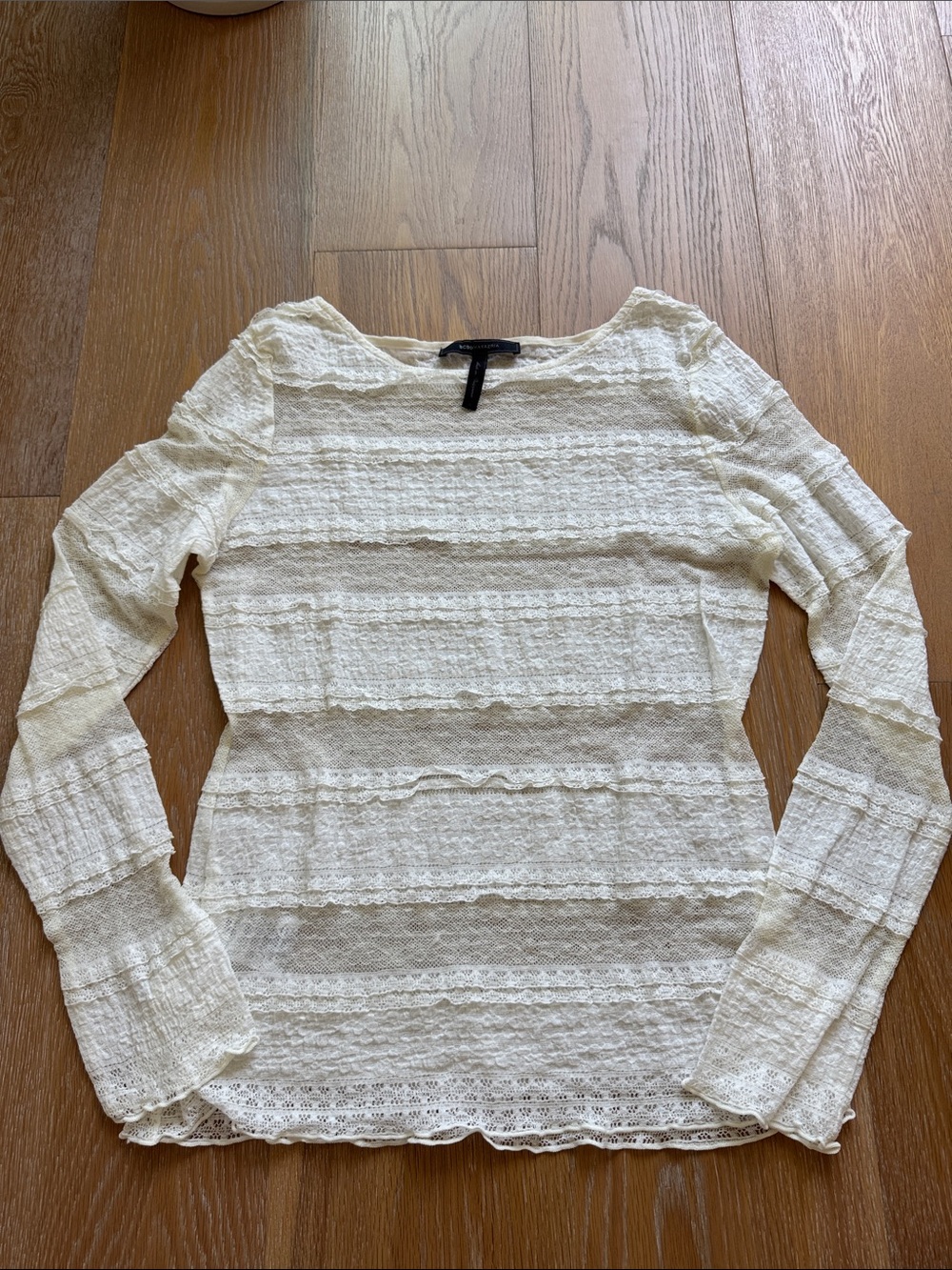 BCBGMaxAzria Fae Off White  Lace Long-Sleeve Tee